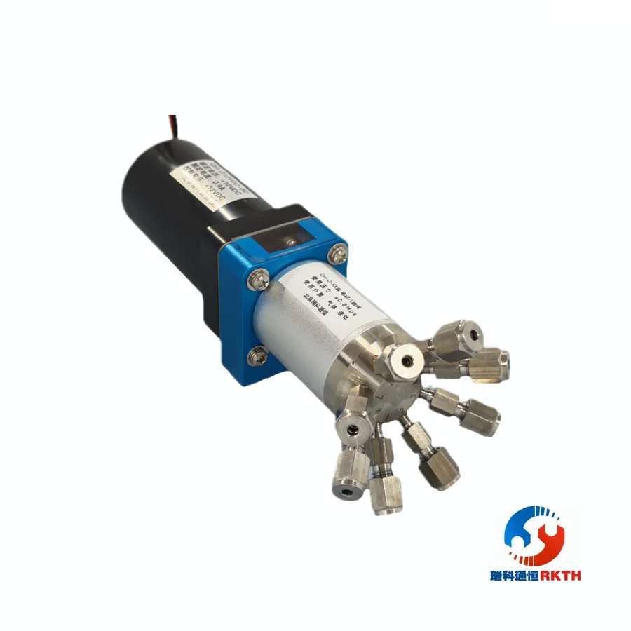 Angled-face electric 8-port switching valve