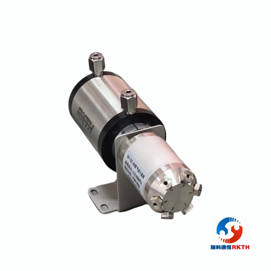 Angled-face axial pneumatic 6-port valve
